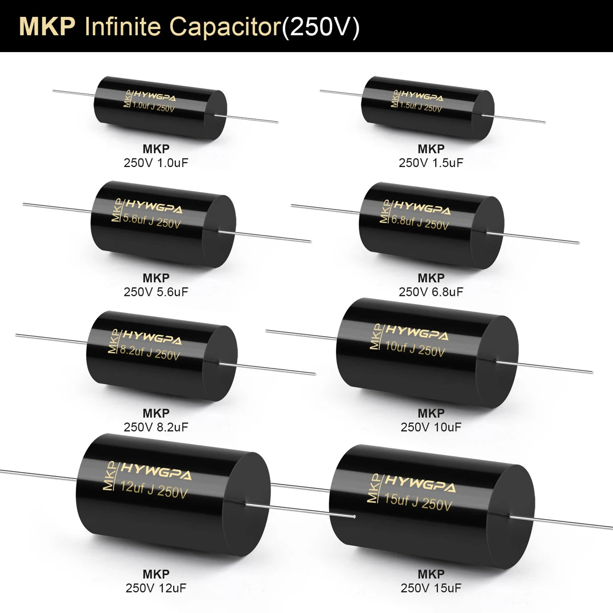 100V-250V MKP Axial Audio Capacitor for HiFi Crossover, Coupling & Frequency-Divided Speaker Applications