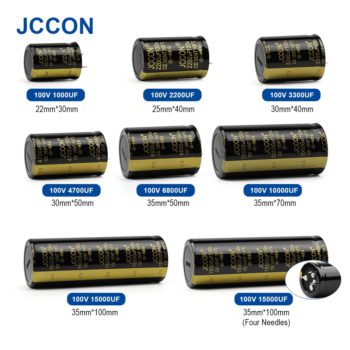 Audio Electrolytic Capacitor 100V 1000uF 2200uF 3300uF 4700uF Low ESR High Frequency for Hifi Amplifier Speaker