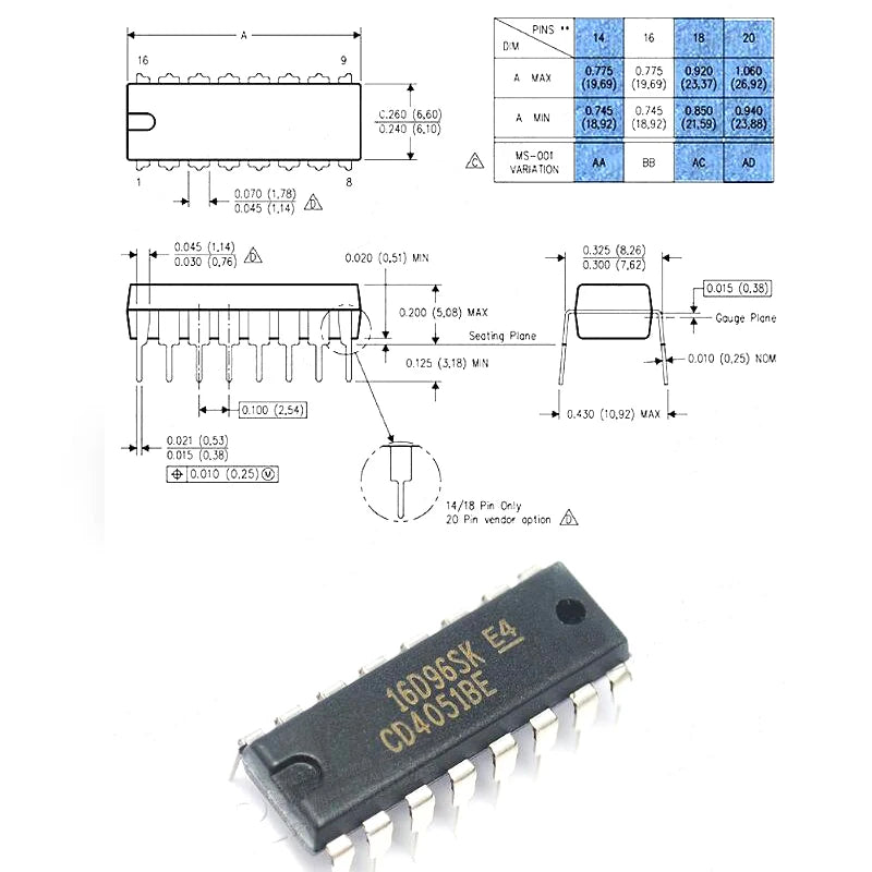 CD4051BE Analog Multiplexer IC DIP-16 CD4051B High-Performance CMOS Chip