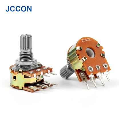 WH148 Dual Stereo Amplifier Potentiometer 1K–500KΩ 6-Pin 15mm Shaft