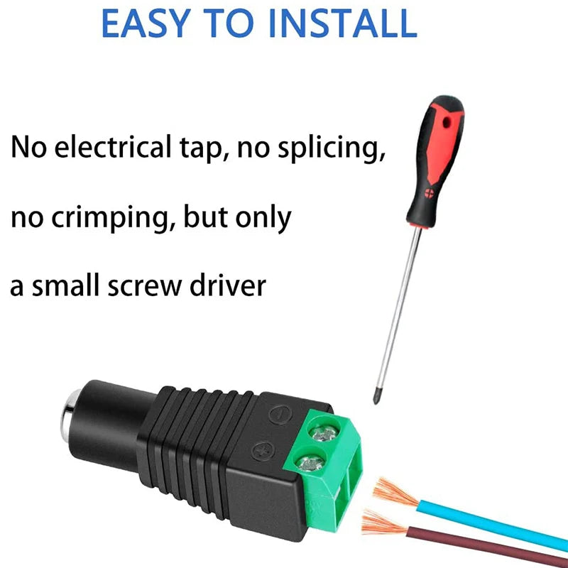 DC Power Jack Plug Adapter 12V 5A 2.1×5.5mm Male & Female Connector for CCTV and LED Strip