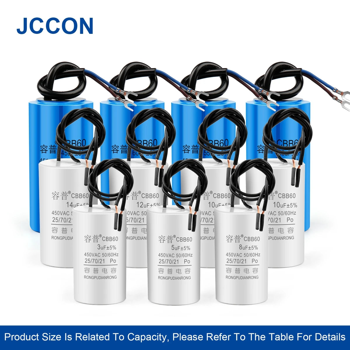 CBB60 Motor Run and Start Capacitor 450V AC 3–100µF for Washing Machines