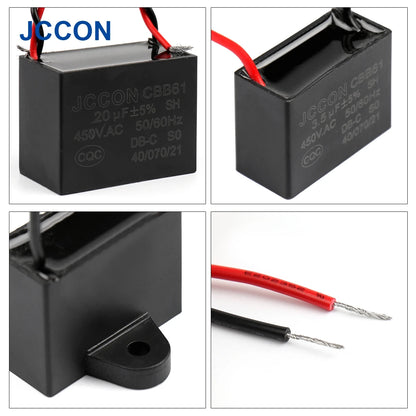 CBB61 Fan Start Capacitor for Ceiling and Table Fans, Motor Terminal Capacitor 1uF–4.5uF 450V