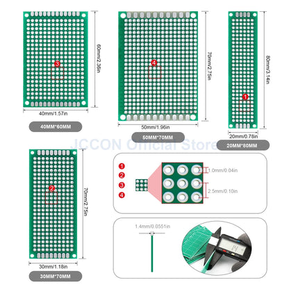 PCB Stripboard Prototype Board Single-Side Universal Prototyping 2x8, 3x7, 4x6, 5x7, 6x8, 7x9, 8x12, 9x10 Soldering