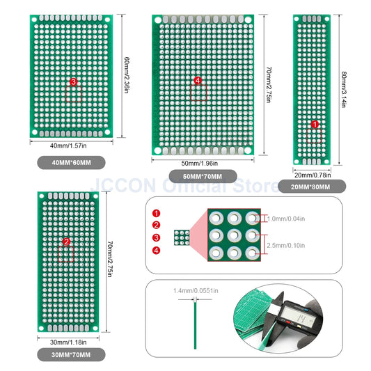 PCB Stripboard Prototype Board Single-Side Universal Prototyping 2x8, 3x7, 4x6, 5x7, 6x8, 7x9, 8x12, 9x10 Soldering