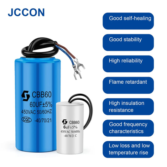 CBB60 450V AC Motor Running Capacitor for Water Pump, Start and Run Capacitor 3uF to 80uF