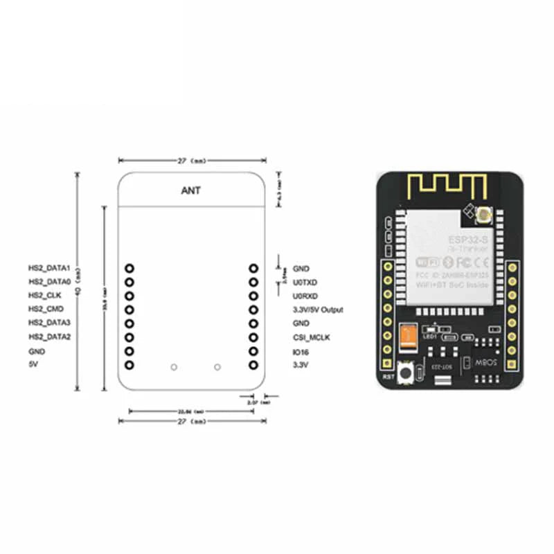ESP32-CAM WiFi Bluetooth Development Board with OV2640 Camera and CH340 USB Interface