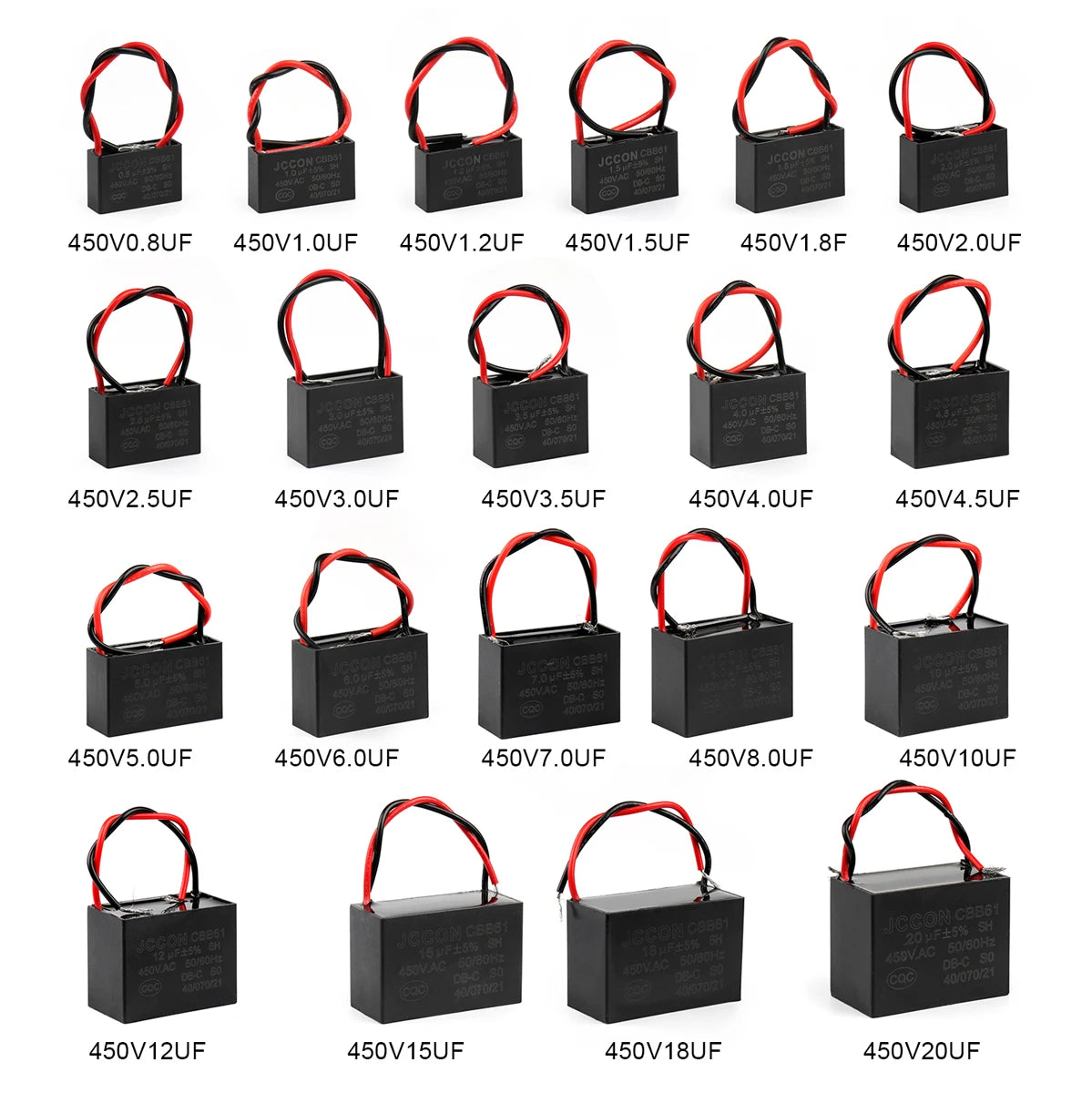 CBB61 Fan Start Capacitor for Ceiling and Table Fans, Motor Terminal Capacitor 1uF–4.5uF 450V