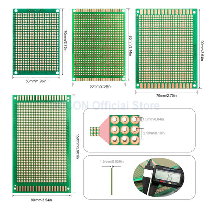 PCB Prototype Board Set 5x7, 6x8, 7x9, 9x15cm Universal DIY Single-Hole Soldering Plates
