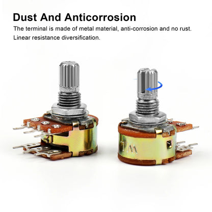 WH148 Dual Stereo Amplifier Potentiometer 1K–500KΩ 6-Pin 15mm Shaft