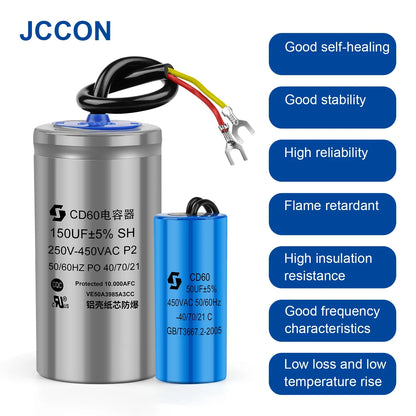 CD60 Motor Start and Run Capacitor 450V 50µF–400µF