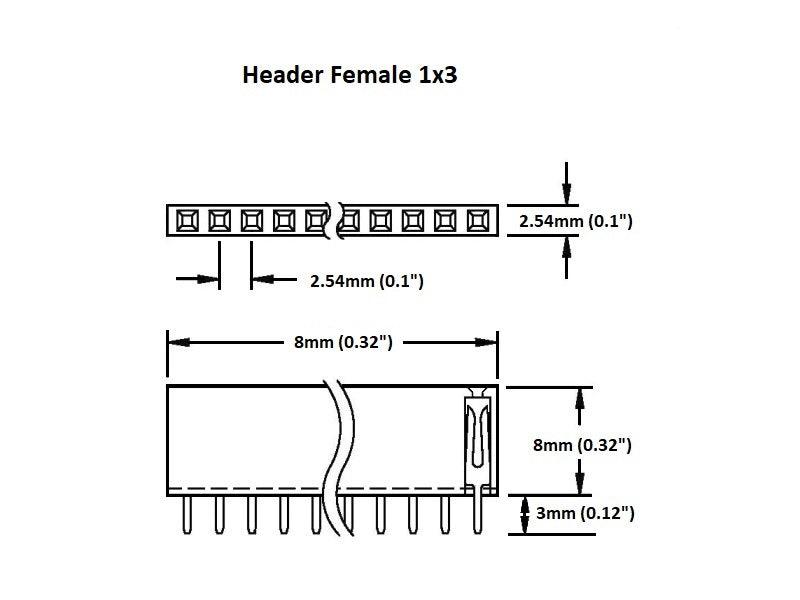 Female Pin File Female Pin Header 1x3 3-Pin 2.54mm — 2-Pack | Keszoox