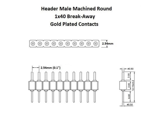 Header Machined Round Pin Male 1×40 Break-away Gold