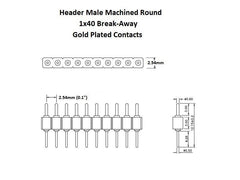 Header Machined Round Pin Male 1×40 Break-away Gold