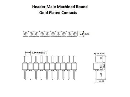 Header Machined Round Pin Male 1×12 Break-away Gold (50-Pack)