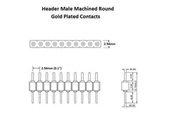 Header Machined Round Pin Male 1×12 Break-away Gold (50-Pack)