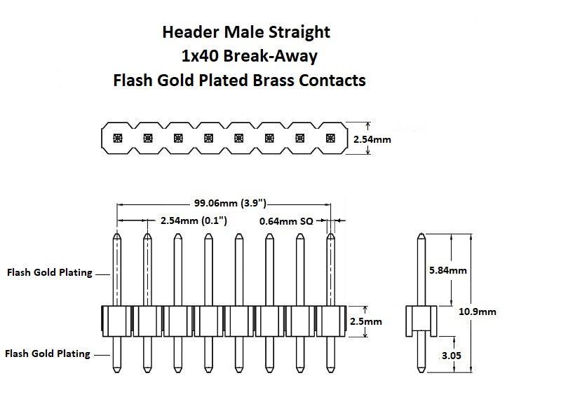 Header Male 1×40 Break-away Gold