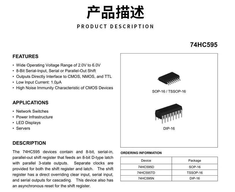74HC595 8-Bit Shift Register IC DIP-16 – Pack of 5 (SN74HC595N)