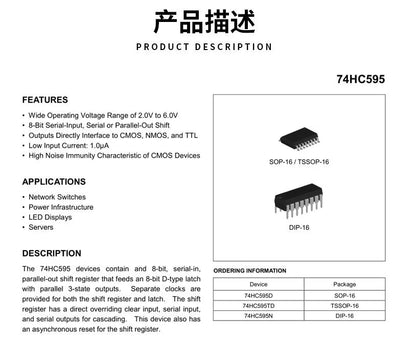 74HC595 8-Bit Shift Register IC DIP-16 – Pack of 5 (SN74HC595N)