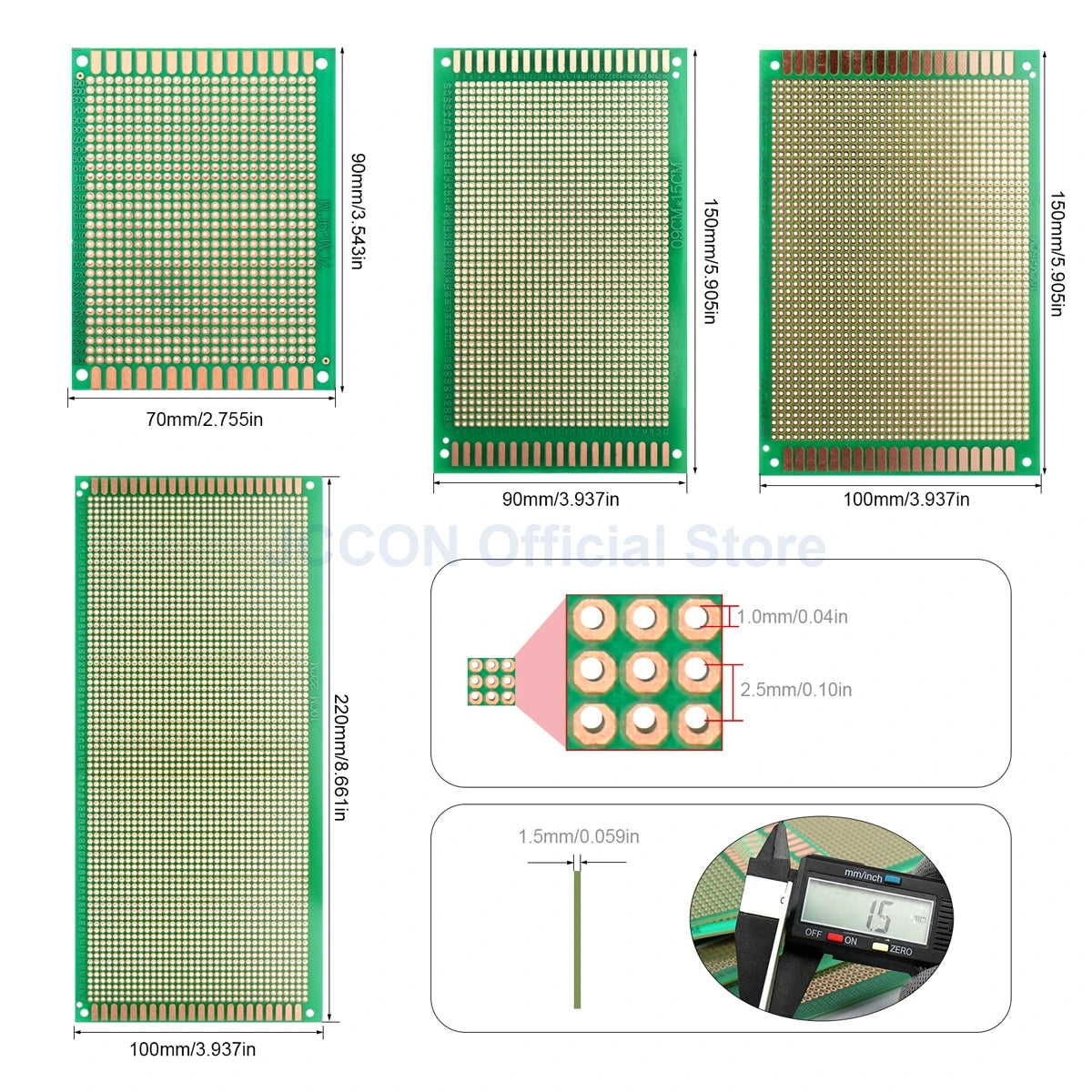 PCB Prototype Board Set 5x7, 6x8, 7x9, 9x15, 10x15, 10x22, 12x18cm Universal DIY Single-Hole Soldering Plates