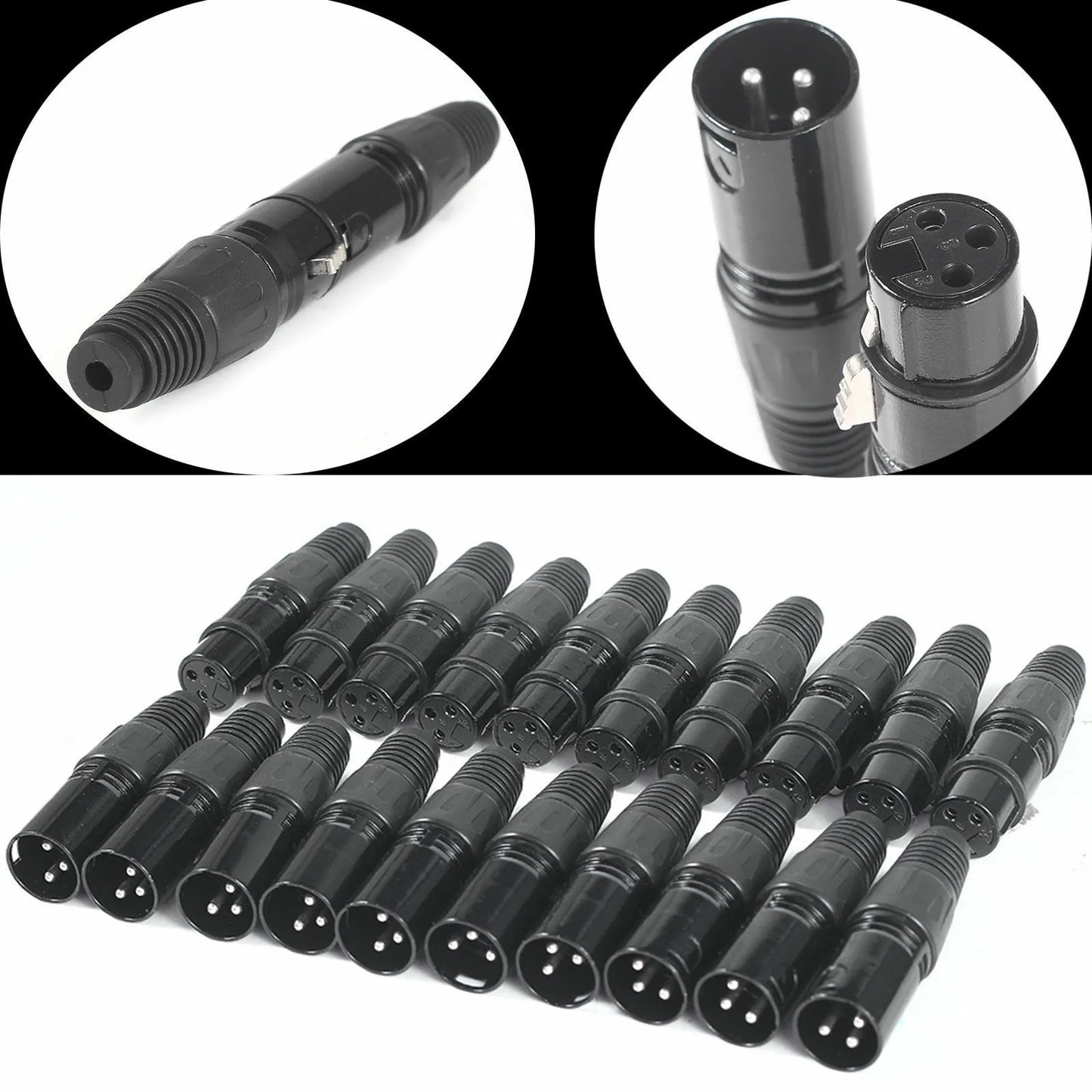 XLR DMX 3-Pin Male & Female MIC Snake Plug Audio Microphone Cable Connector, Signal Transmitter