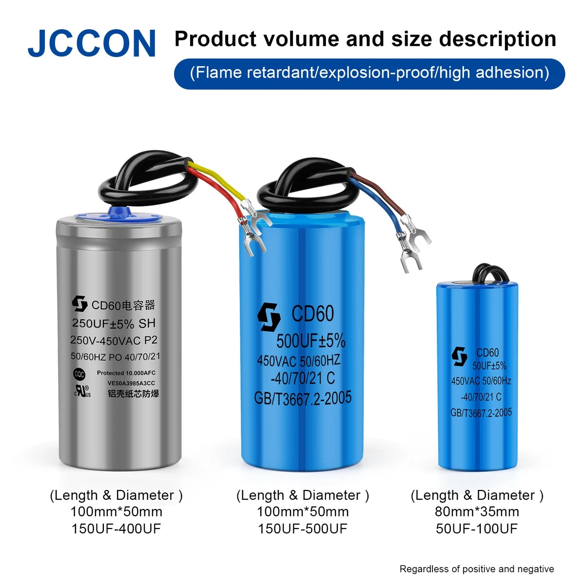 CD60 Motor Start and Run Capacitor 450V 50µF–400µF