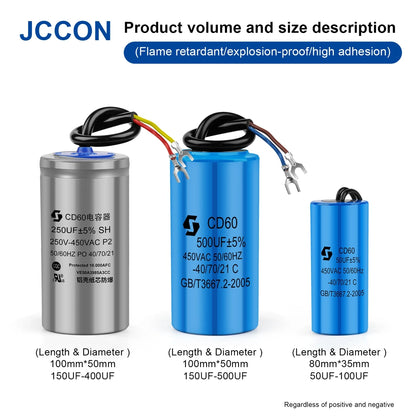 CD60 Motor Start and Run Capacitor 450V 50µF–400µF