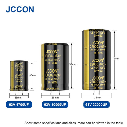 Audio Electrolytic Capacitor 63V 3300UF–22000UF Low ESR High Frequency for HiFi Amplifier Speaker