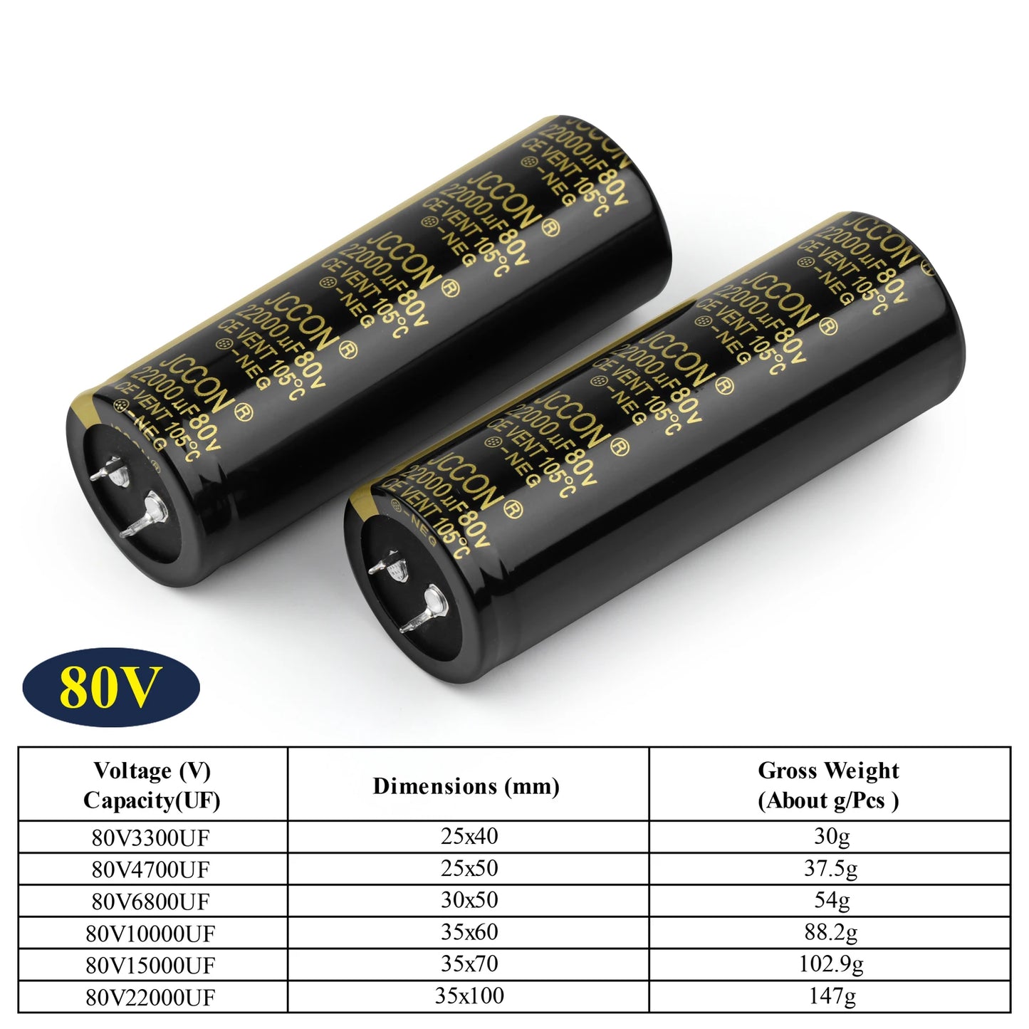 Audio Electrolytic Capacitor 80V 3300UF-10000UF High Frequency Low ESR for HiFi Amplifier Speaker