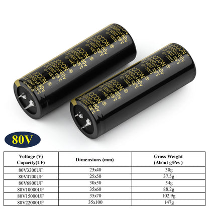 Audio Electrolytic Capacitor 80V 3300UF-10000UF High Frequency Low ESR for HiFi Amplifier Speaker