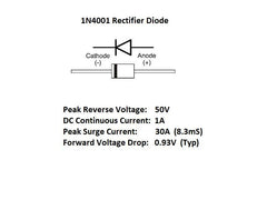 1N4001 Rectifier Diode 50V 1A (10-Pack)