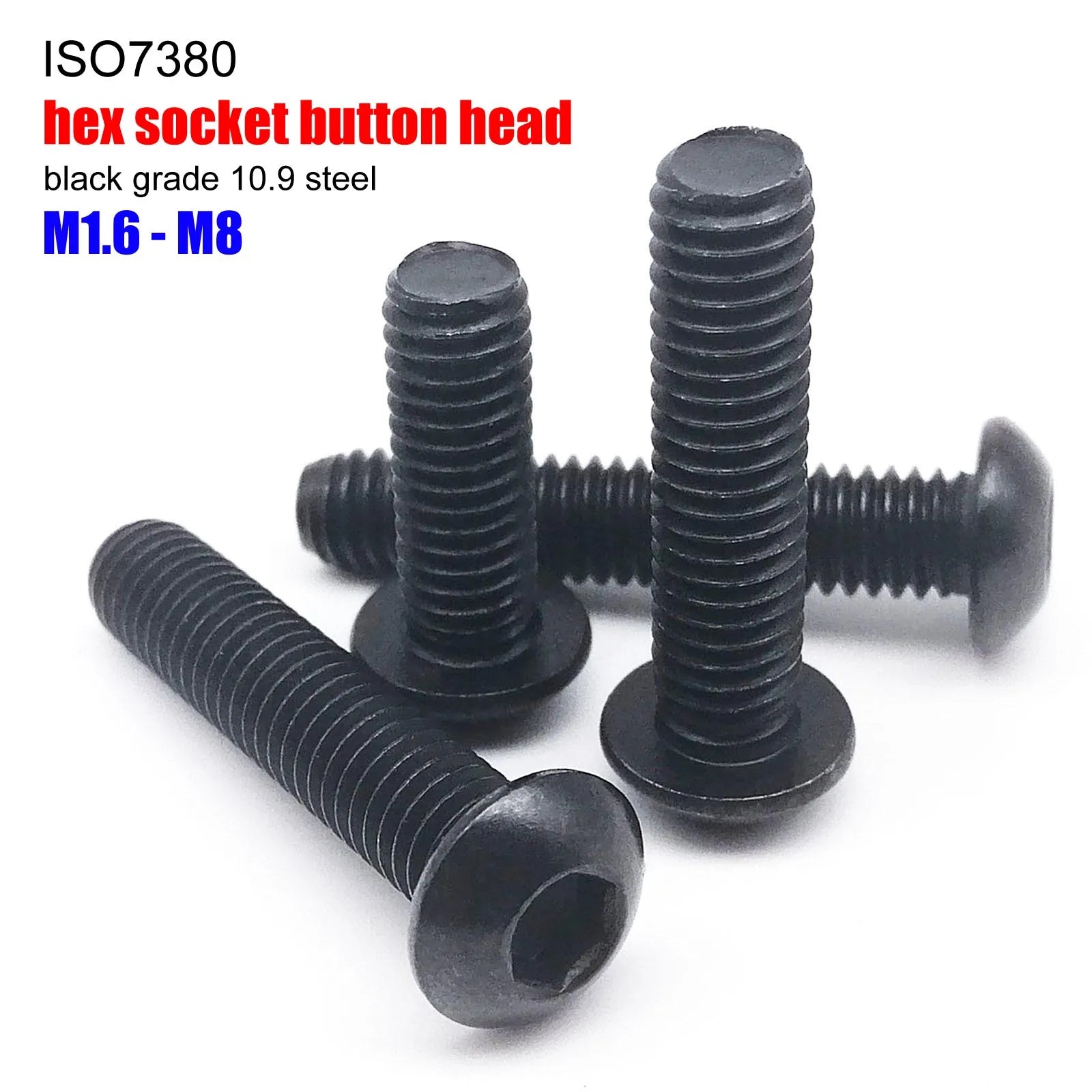 ISO7380_Black_Carbon_Steel_Hex_Socket_Mushroom_Head_Screw_Side_View