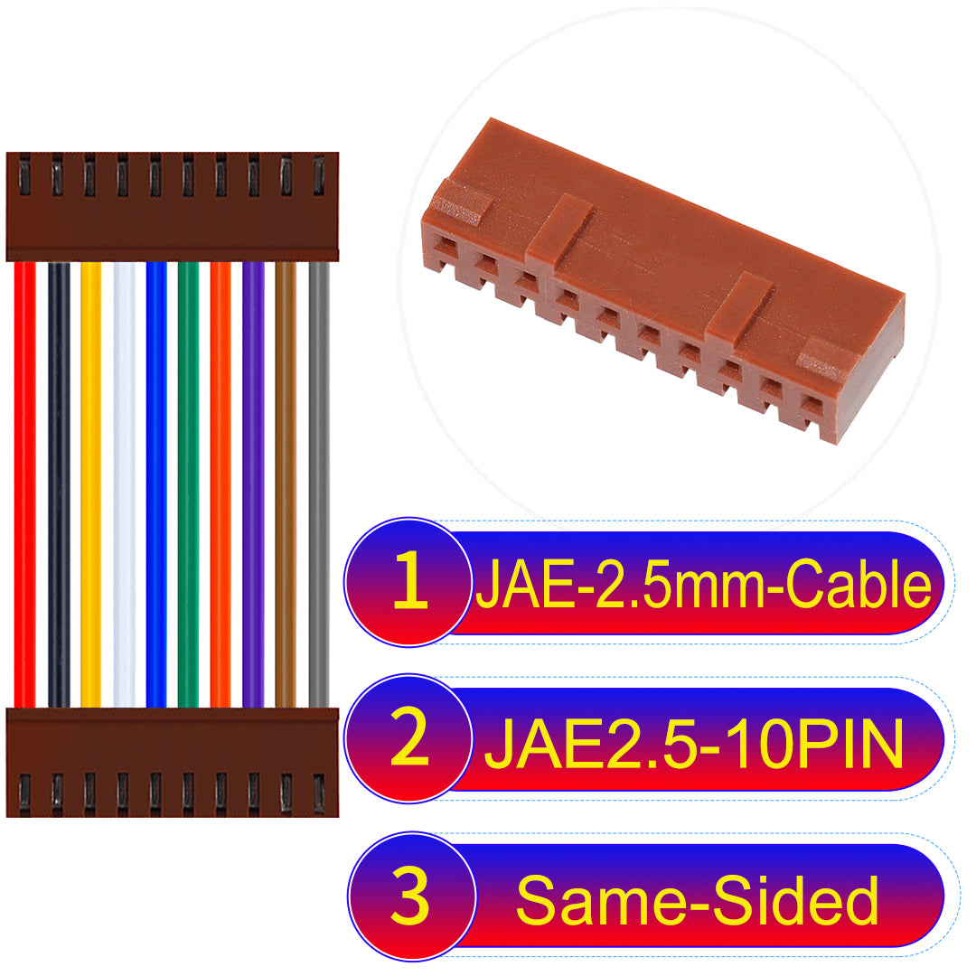 JAE 2.5mm 10Pin  Same-Side-Head 22AWG UL1007 PVC Cable for reliable electrical connections.