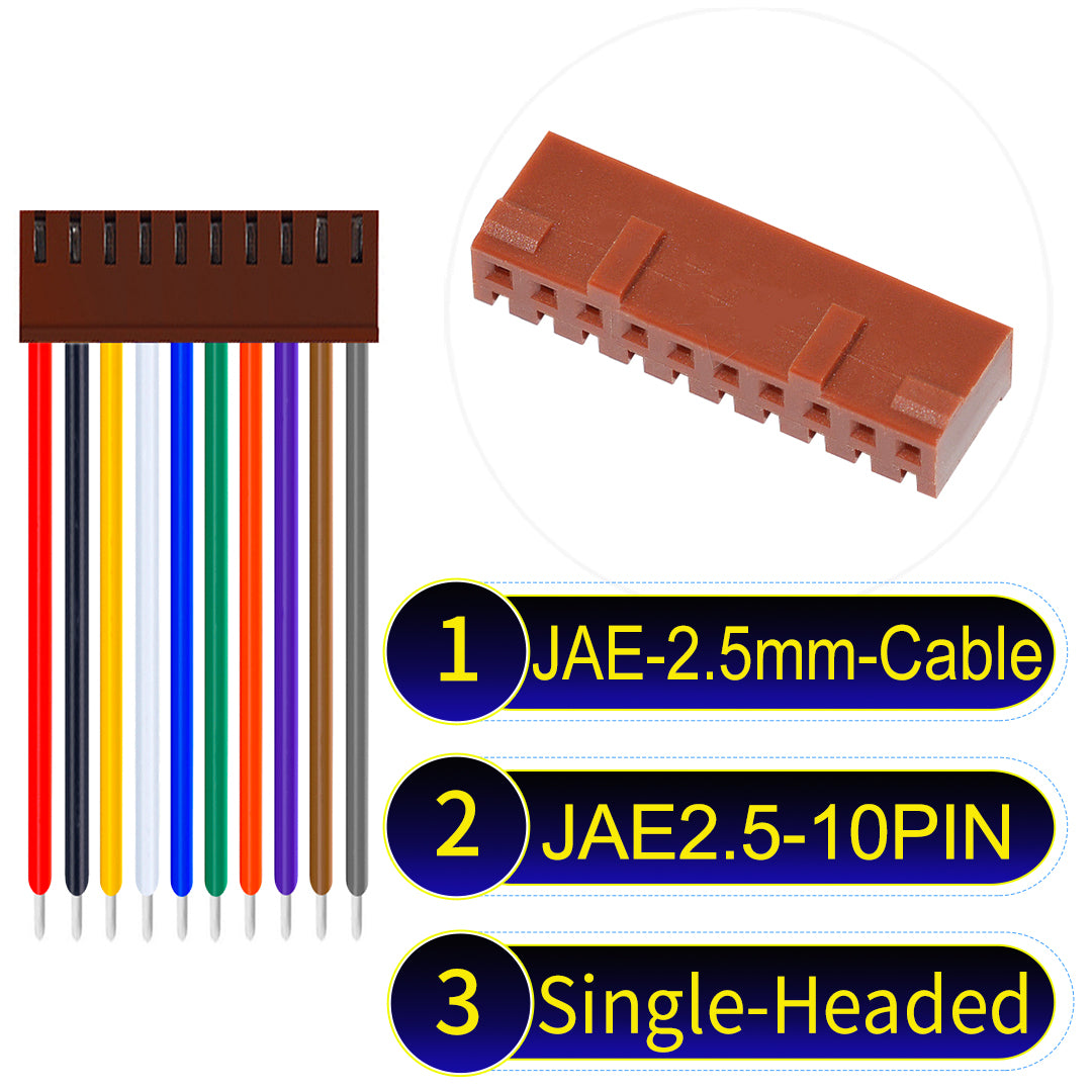 JAE 2.5mm 10Pin Single-Headed 22AWG UL1007 PVC Cable for reliable electrical connections.