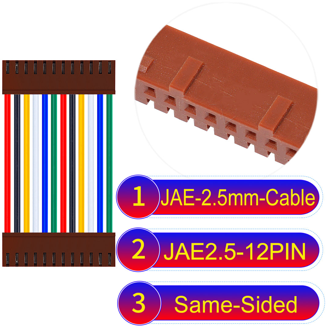 JAE 2.5mm 12Pin  Same-Side-Head 22AWG UL1007 PVC Cable for reliable electrical connections.