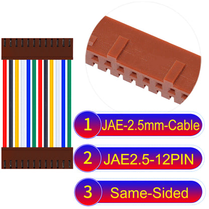 JAE 2.5mm 12Pin  Same-Side-Head 22AWG UL1007 PVC Cable for reliable electrical connections.