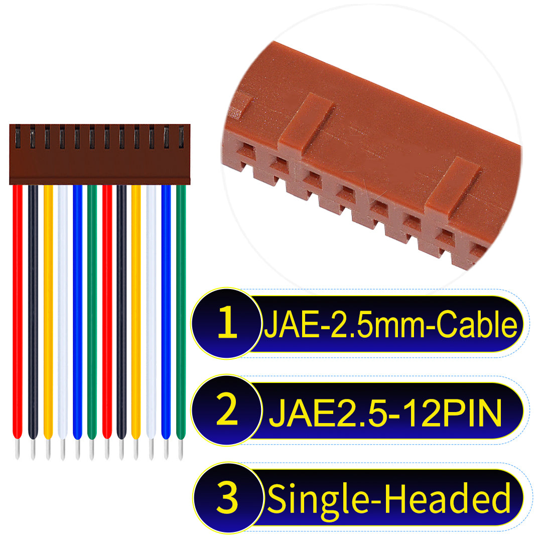 JAE 2.5mm 12Pin Single-Headed 22AWG UL1007 PVC Cable for reliable electrical connections.