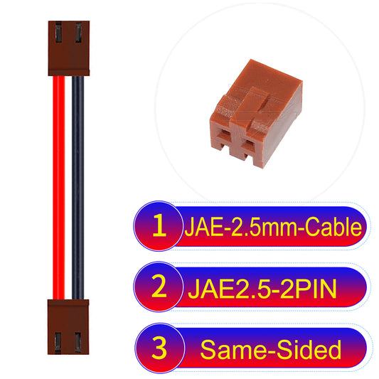 JAE 2.5mm 2Pin  Same-Side-Head 22AWG UL1007 PVC Cable for reliable electrical connections.
