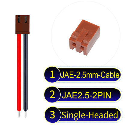 JAE 2.5mm 2Pin Single-Headed 22AWG UL1007 PVC Cable for reliable electrical connections.
