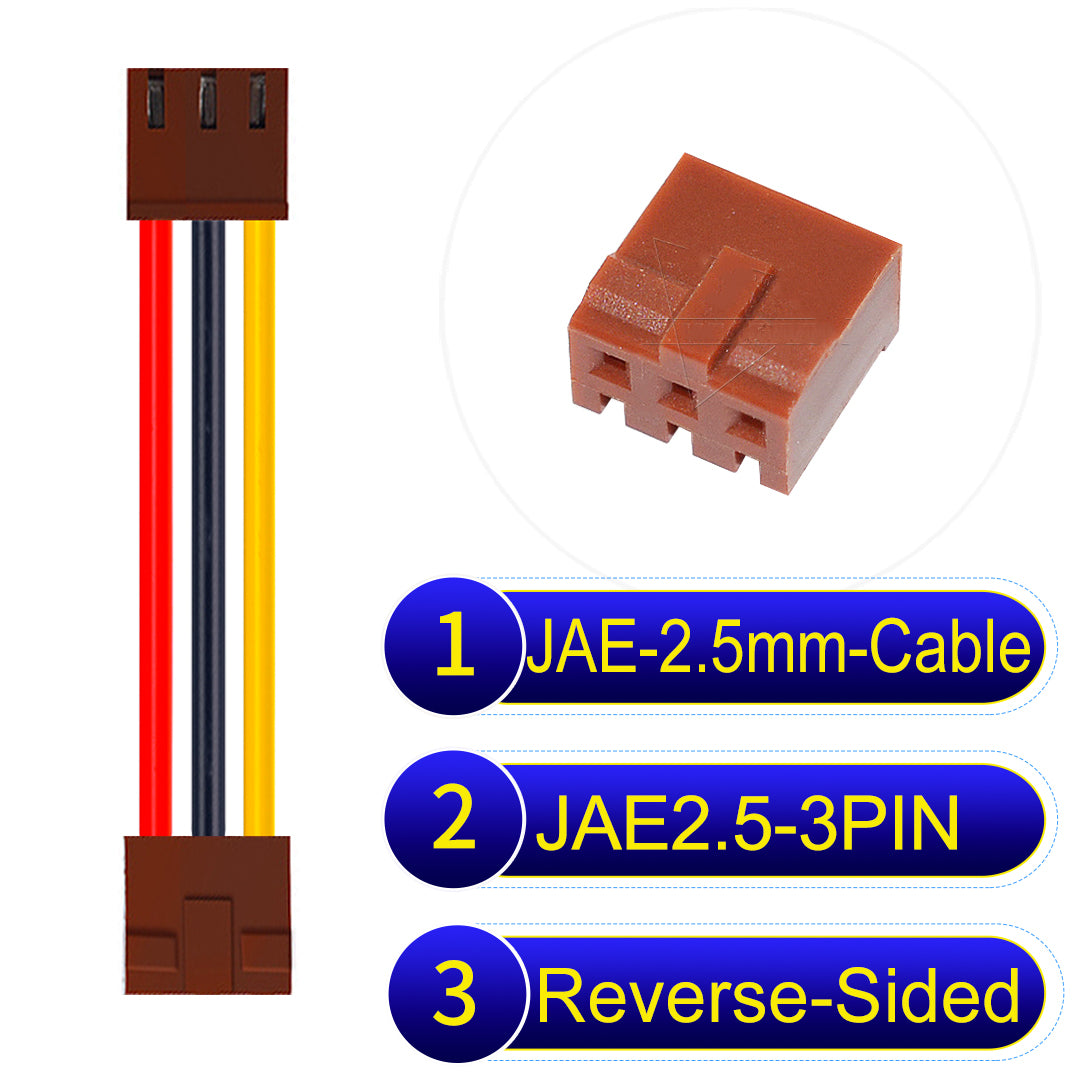 JAE 2.5mm 3Pin  Reverse-Side-Head 22AWG UL1007 PVC Cable for reliable electrical connections.