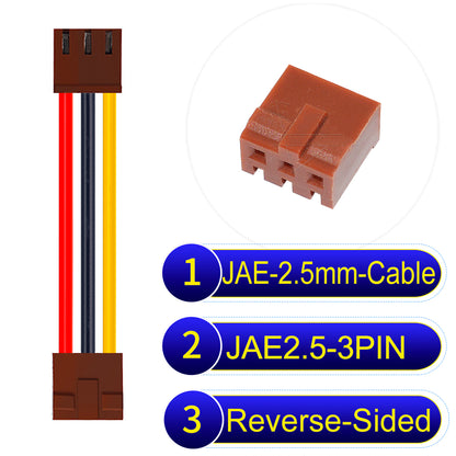 JAE 2.5mm 3Pin  Reverse-Side-Head 22AWG UL1007 PVC Cable for reliable electrical connections.