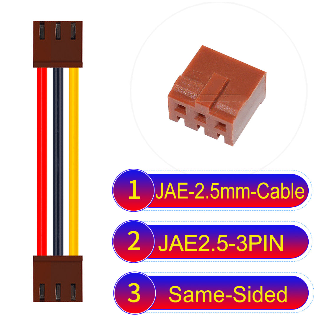 JAE 2.5mm 3Pin  Same-Side-Head 22AWG UL1007 PVC Cable for reliable electrical connections.