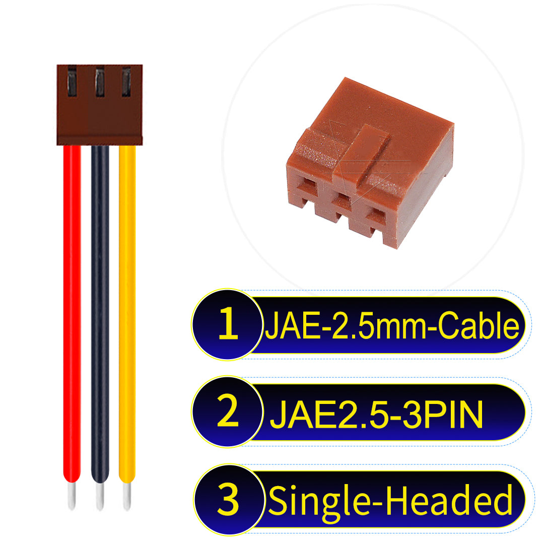 JAE 2.5mm 3Pin Single-Headed 22AWG UL1007 PVC Cable for reliable electrical connections.