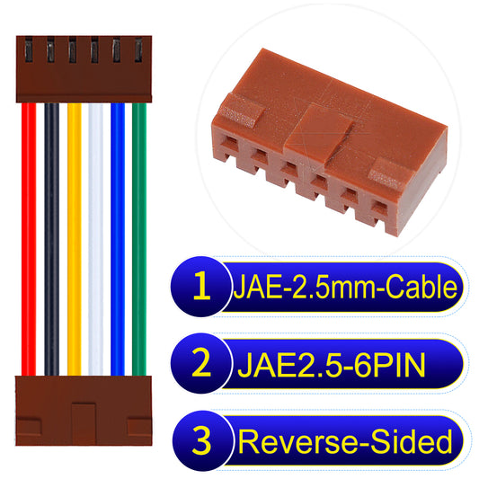 JAE 2.5mm 6Pin  Reverse-Side-Head 22AWG UL1007 PVC Cable for reliable electrical connections.