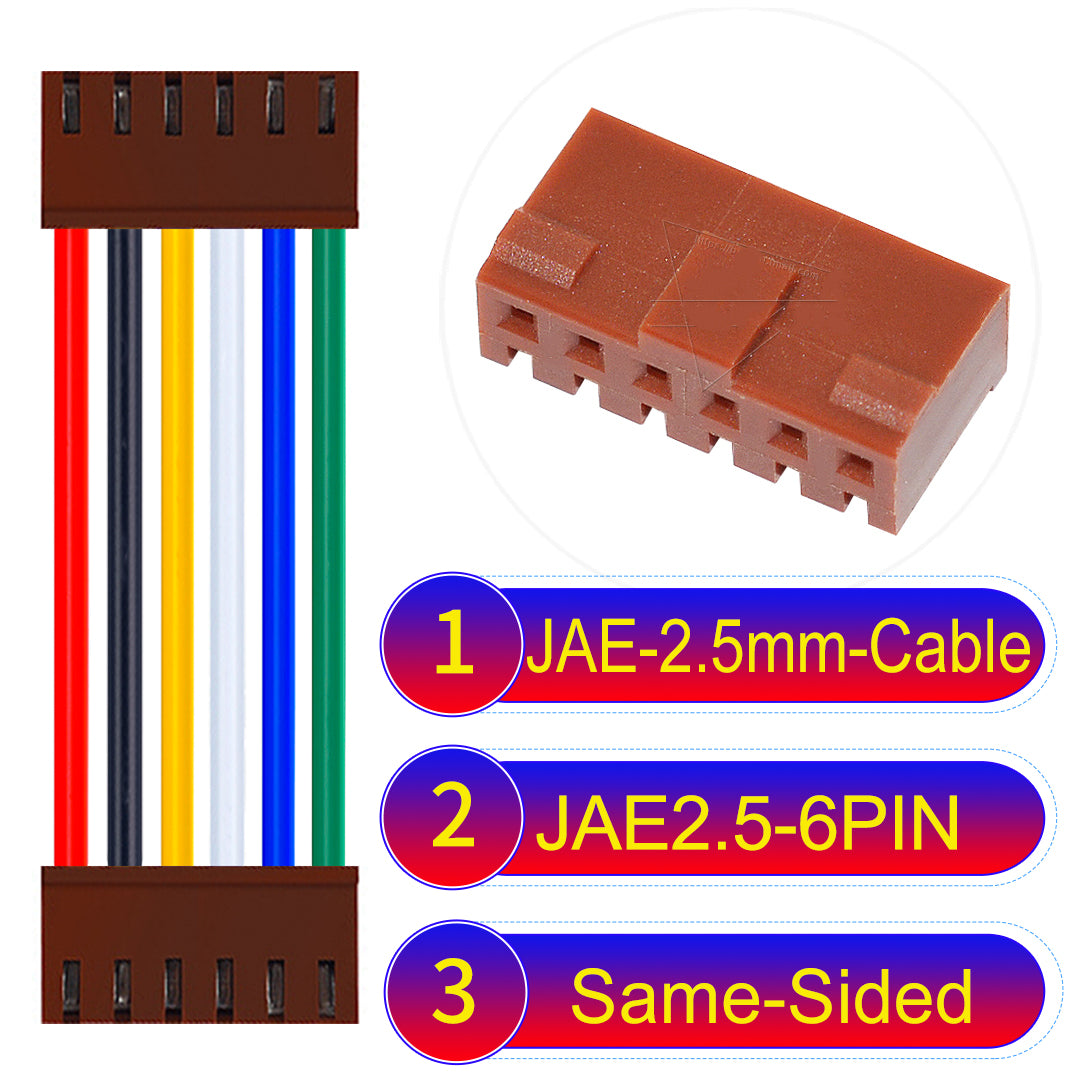 JAE 2.5mm 6Pin  Same-Side-Head 22AWG UL1007 PVC Cable for reliable electrical connections.