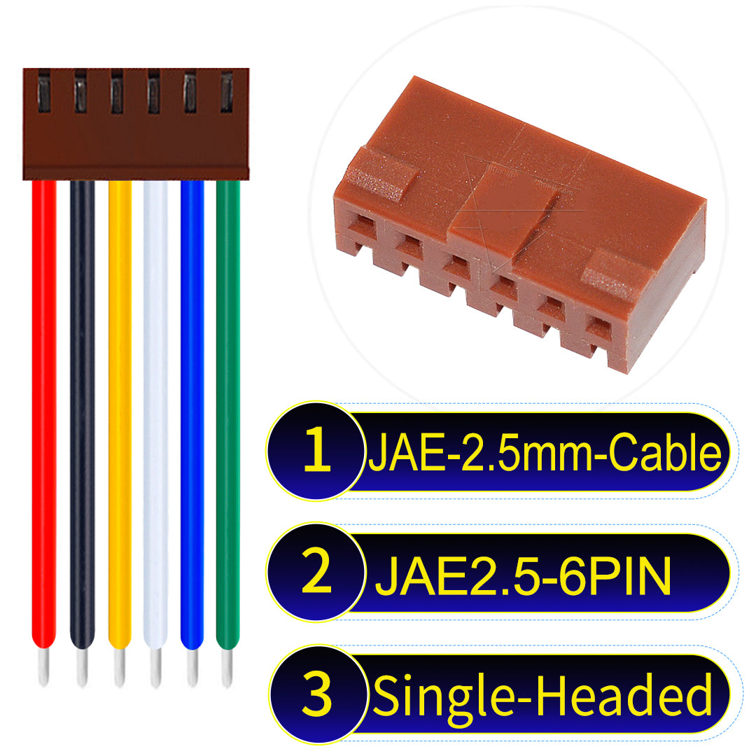 JAE 2.5mm 6Pin Single-Headed 22AWG UL1007 PVC Cable for reliable electrical connections.