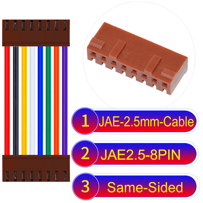 JAE 2.5mm 8Pin  Same-Side-Head 22AWG UL1007 PVC Cable for reliable electrical connections.