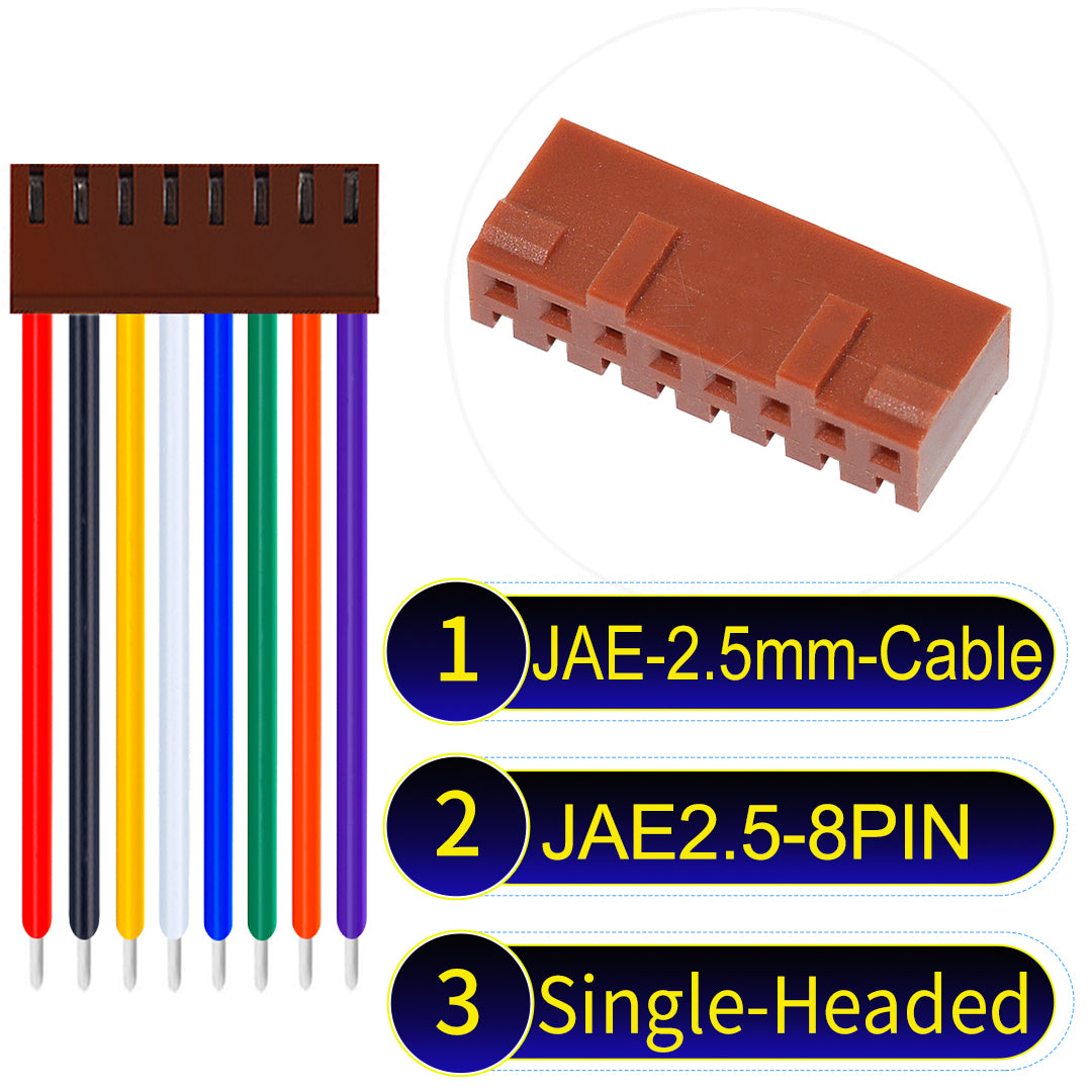 JAE 2.5mm 8Pin Single-Headed 22AWG UL1007 PVC Cable for reliable electrical connections.