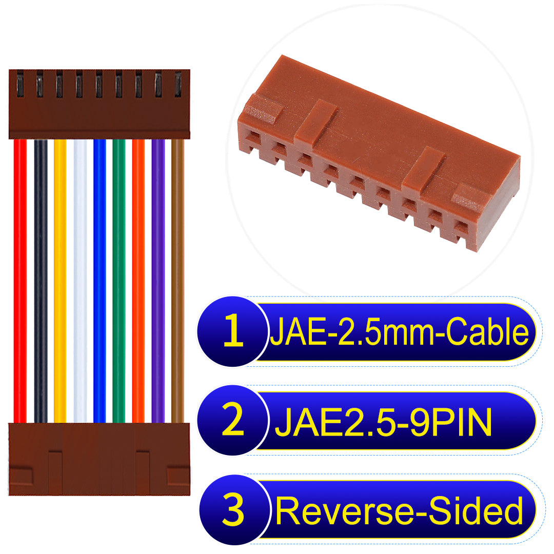 JAE 2.5mm 9Pin  Reverse-Side-Head 22AWG UL1007 PVC Cable for reliable electrical connections.