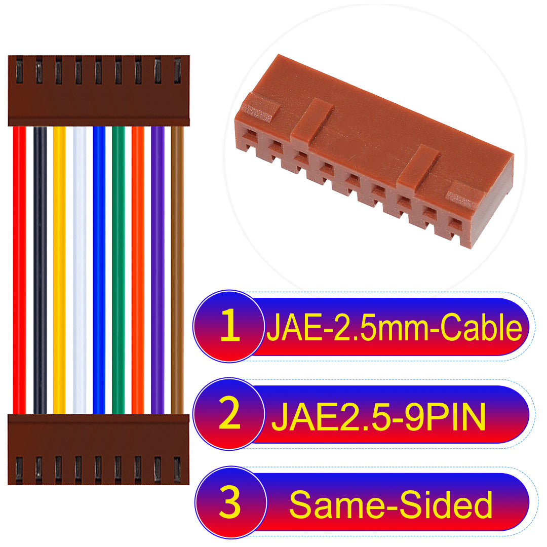 JAE 2.5mm 9Pin  Same-Side-Head 22AWG UL1007 PVC Cable for reliable electrical connections.